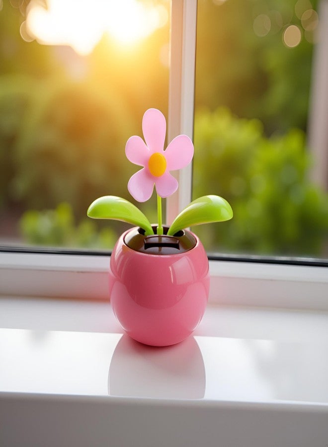 Tnyvm Pink Solar Powered Dancing Swinging Flower Car Ornament Home Office Decor Gift (Approx 4.72" x 2.76") - Image 4
